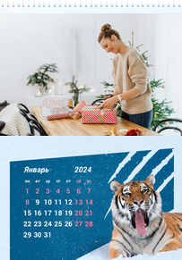 Вертикальные настенные перекидные календари - Снежный тигр