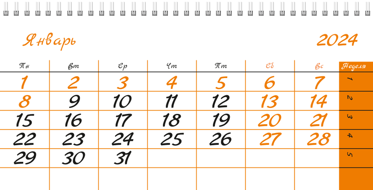 Квартальные календари - Зоомагазин - Бело-оранжевый Январь