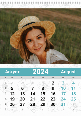 Вертикальные настенные перекидные календари - Контур цветка Август