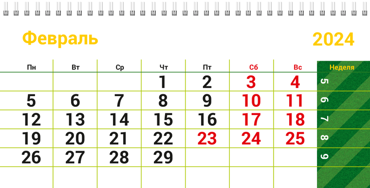 Квартальные календари - Спорт - Мячи Февраль